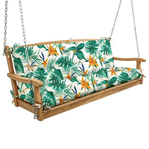 Oxford Fabric Swing Cushions with Backrest & Tie Straps for Patio Bench - color: Monstera Green