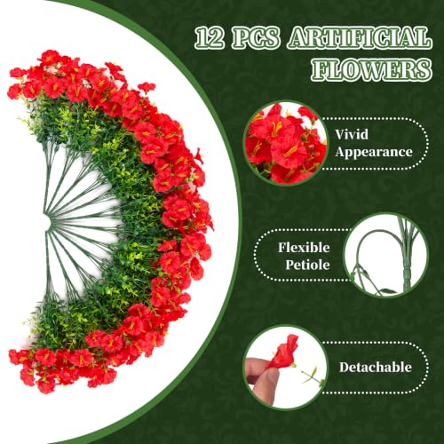 Hrobek Artificial Flowers for Outdoors Faux Petunias Plants UV Resistant - color: Red