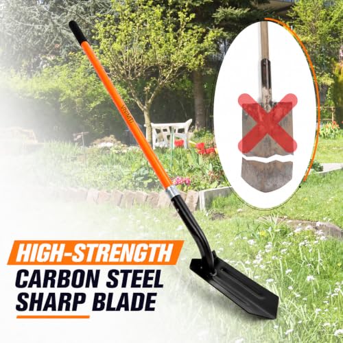 VNIMTI Trench Shovel for Digging, 4-Inch Trenching Shovel with Fiberglass Handle, 56 Inches