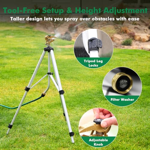 RESTMO Tripod Sprinkler 2 Pack 48” Full Metal Impact Sprinklers for Yard - size: 2 Pack