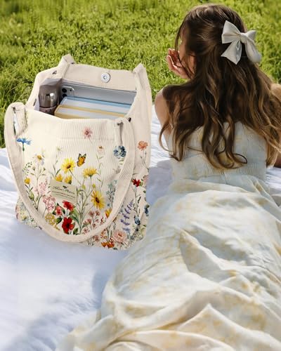 Miss Adola Corduroy Tote Bag for Women with Aesthetic Design - color: New Vintage Flower