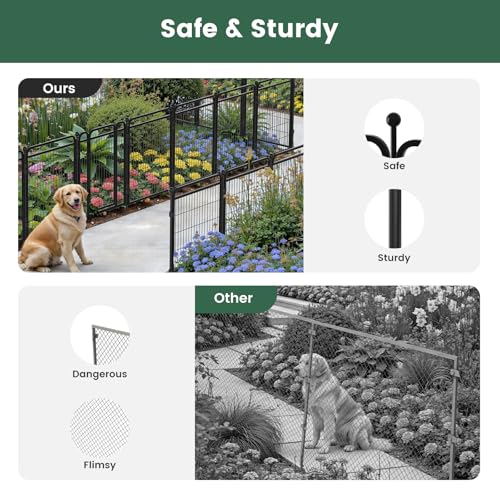 32 in(H) Decorative Garden Fence Outdoor for Yard with 2 Gates,Heavy Duty Iron 16 Panels Total 34.7ft(L) Anti Dig Fence with Gravity Automatic Lock for Indoor/Outdoor Dog Fence for rv Camping,Black - color: Black, size: 32 inch