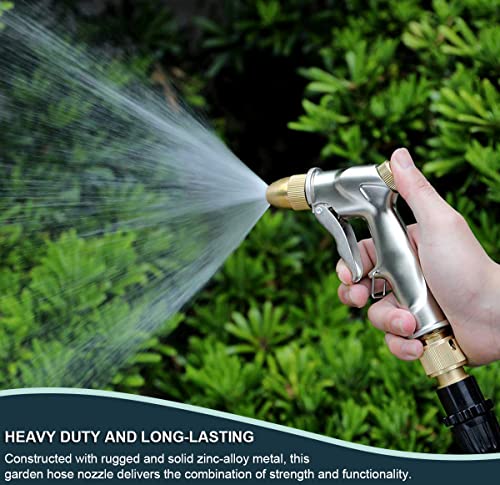 ESOW Garden Hose Nozzle Heavy Duty Metal, Full Brass Pistol Grip 4 Patterns - color: Silver, size: Bullet Modelling