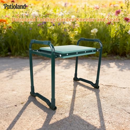 Foldable Garden Kneeler Seat, Heavy Duty Gardening Workseat w/ Tool Pouch - color: Green-modle a