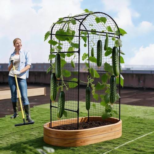 Garden Arch Trellis for Raised Beds, 6.8x3x2.6FT Plant Support for Cucumbers, Melons, Grapes, Roses & Climbing Vegetables, Outdoor Rust-Resistant Trellis for Vertical Growing, Black - size: 6.8x3x2.6FT