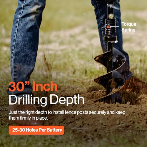 SuperHandy Earth Auger Power Head w/Steel 6"x30" Bit Ultra Duty Eco-Friendly Electric Cordless Lithium-Ion Battery & Charger for Earth Burrowing/Drilling & Post Hole Digging (Earth Auger 6" Set)