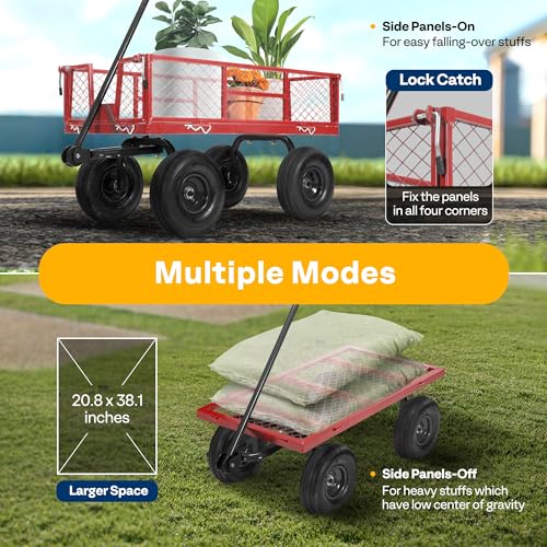 VIVOHOME Heavy Duty 880 Lbs 4.5 Cu Ft Mesh Steel Garden Cart Utility Wagon - color: Red