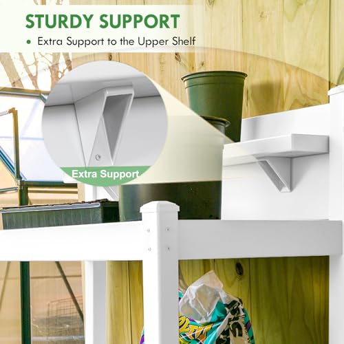 EAGLE PEAK Potting Bench, Weatherproof Vinyl Potting Table for Outdoor & Indoor Use, Easy Clean Garden Workstation with Storage Shelves, White, 40"