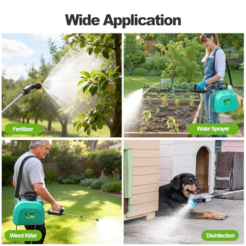 VAXMAY Battery Powered Sprayer 2 Gallon, Upgrade Electric Garden Sprayer with 3 Adjustable Speed, Battery Indicator, 4 Mist Nozzles, Rechargeable Handle, Retractable Wand, Shoulder Strap for Weed Lawn - color: Green