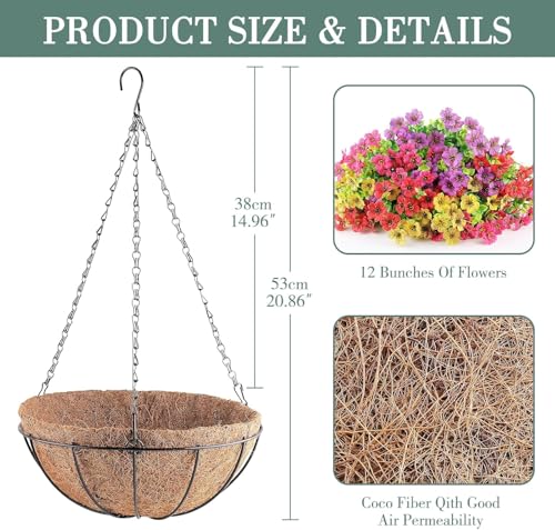 AGIRL 2 Set Artificial Hanging Flowers with Baskets for Outdoors - color: Multi Color, size: 2PCS