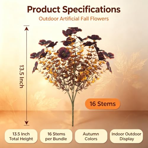 16 UV Resistant Pansy Faux Flowers Artificial Fall Flowers Outdoor Decor - color: Caramel Color