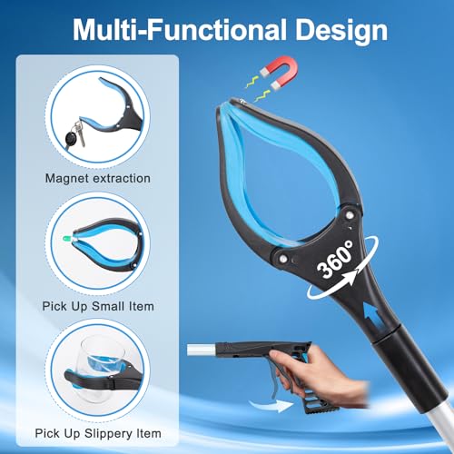 Grabber Reacher Tool - 32” Extra Long Foldable Gripper and Reaching Tool - Heavy Duty Pick Up Stick Grabbers for Seniors, Trash, Surgery Recovery Must Haves Gifts (Blue-2pc) - color: Blue-2pc
