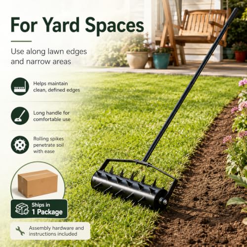 Manual Lawn Aerator, Iron Rolling Spike Garden Tool with Segmented Handle