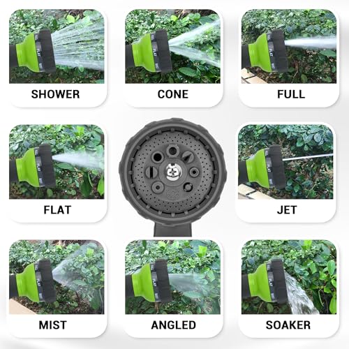 Garden Hose Spray Nozzle, Water Sprayer with 8 Adjustable Patterns, Impact Resistant and Non-Slip for Watering Plants, Car Washing, Pets Bathing and Cleaning - color: Green