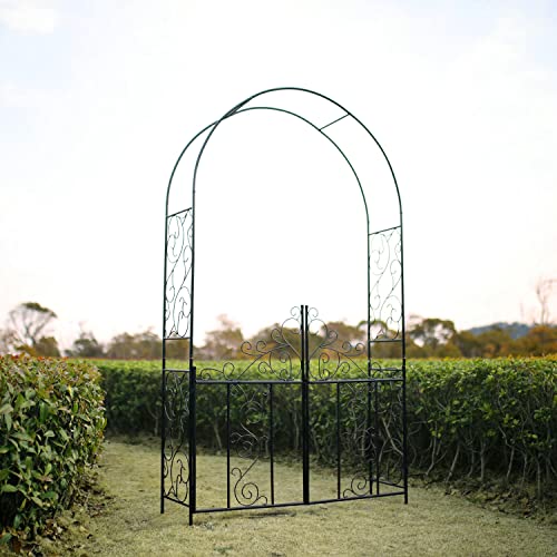 Steel 7'5'' High x 4'2'' Wide Garden Arch with Gate, Garden Arbor for Various Climbing Plant, Outdoor Garden Lawn Backyard