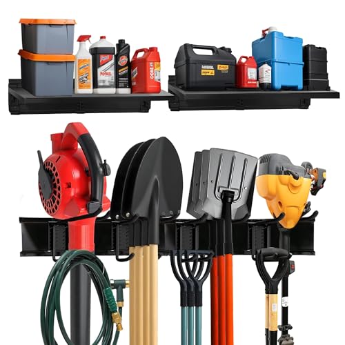 TIDYME Garage Tool Organizer Wall Mount 64", 2 Shelves & 4 Double Hooks - size: 64", style: 2 Shelves, 4 Double Hooks