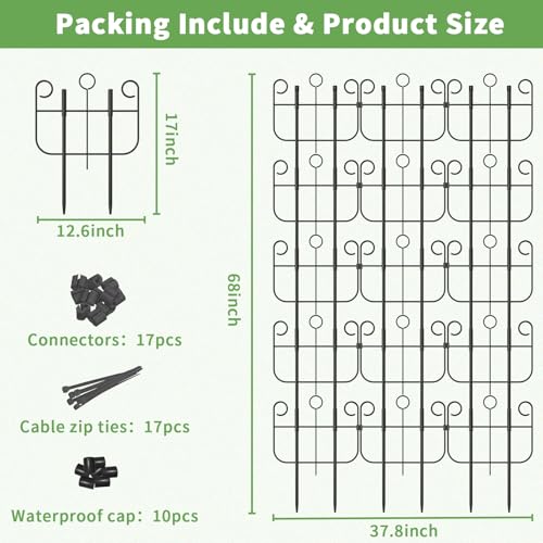 Garden Trellis for Climbing Plants, Outdoor Rustproof Heavy Duty Plant Climber Support for Flowers, Vine, Cucumbers, Expandable Height & Width, No Dig Decorative Garden Fence Panels - size: 15 Pack-16.9in(H)x12.5in(L)