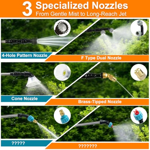 2 Gallon Battery Powered Backpack Sprayer - Rechargeable Electric Garden Sprayer, Comes with an Extra 10FT Hose, 2 Speed Modes, 6 Nozzles, Telescopic Wand, Backpack & Shoulder Sprayer for Lawn Yard - color: Orange-White)