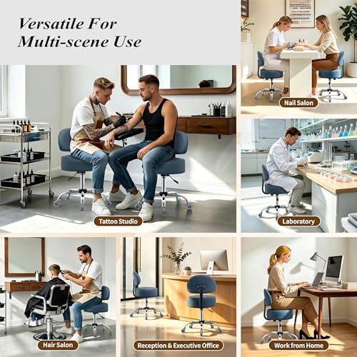 Ergonomic Rolling Drafting Stool with Backrest Lumbar Support - color: Blue, style: Stylish