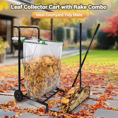 CAROD Upgraded Trash Bag Holder Cart with Storage Basket and Ergonomic Handle, Adjustable Outdoor Leaf Bag Holder from 30-45 Gallon Capacity, Ideal for Yard, Camping, Parties Clean-Up (Ultra)