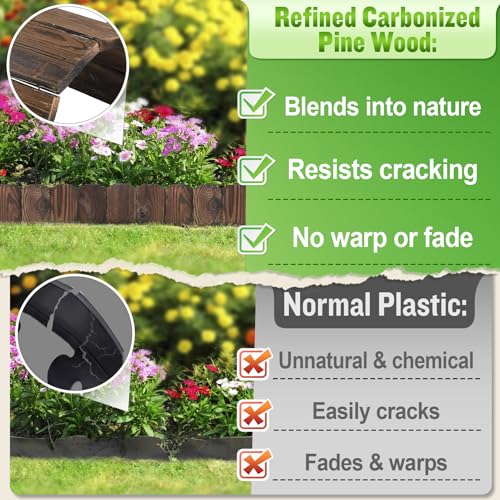 9.6ft L x 3.9in H Landscape Edging - 2 Packs Sturdy Anti-Corrosive Wood Garden Edging Border, Low-Profile Blends into Nature, for Yard Flower Bed Path Decorative Tree Fence