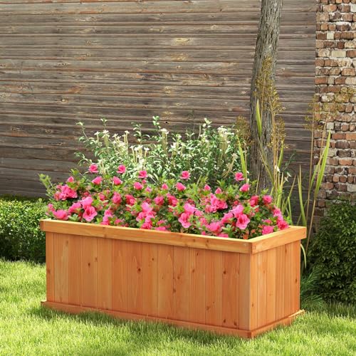 GIANTEX Raised Garden Bed, 31”x14”x12” Wooden Planter Box with 4 Drainage Holes & Detachable Bottom Panels, Elevated Flower Bed, Rectangular Plant Container for Vegetables, Herbs & Fruits, Orange - color: Orange, size: 31"x14"x12"