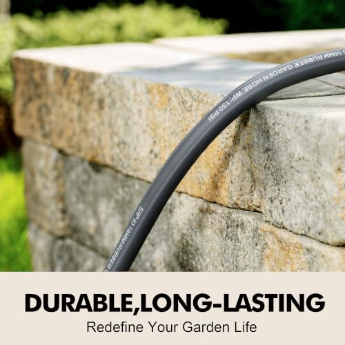 Flexible Rubber Garden Hose 100ft, 5/8" Hybrid Rubber Hose Heavy Duty - color: Gray, size: 100ft 5/8"