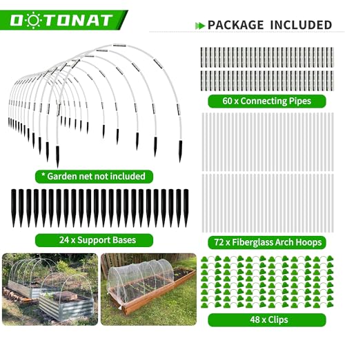 8FT Garden Hoops Grow Tunnel Kit - Rust-Free Fiberglass Frame for Raised Beds, 72pcs - DIY Plant Support for Garden Netting, Vegetable Garden Hoops Kit, Row Covers, and Greenhouse Hoops - size: 72Pcs