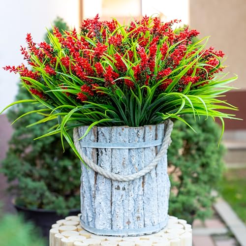 AXYLEX Artificial Lavender Outdoor, 20 Bundles Fake Plants (Red) - color: Red