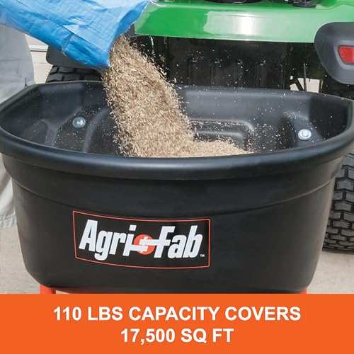 Agri-Fab Tow Behind Broadcast Spreader for Seed, Fertilizer, Salt and Ice Melt, 110 lb Capacity Lawn and Garden Spreader with 10 Ft Spread Width - style: 110 lb. Direct Rod Control Tow-Behind Spreader