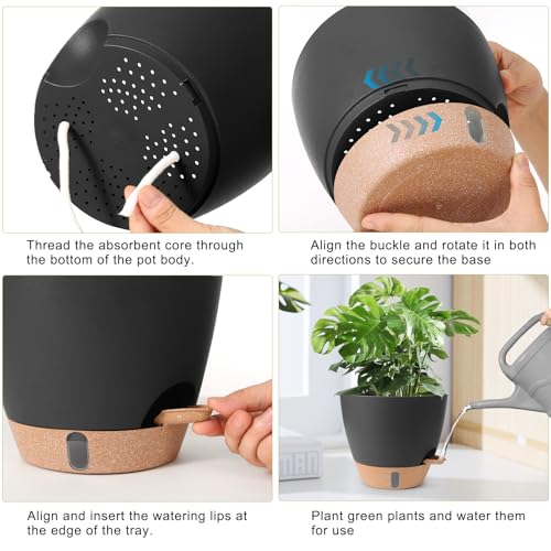 Self Watering Pots for Indoor Plants, 3 Pack 12/10/8 Inch, Large Planter with Water Reservoir, Modern Decorative Flower Pots for Home & Office Black - color: Black-small