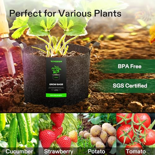 VIVOSUN 5-Pack 7 Gallon Plant Grow Bags Fabric Pots with Handles - color: Black, size: 7 Gallons