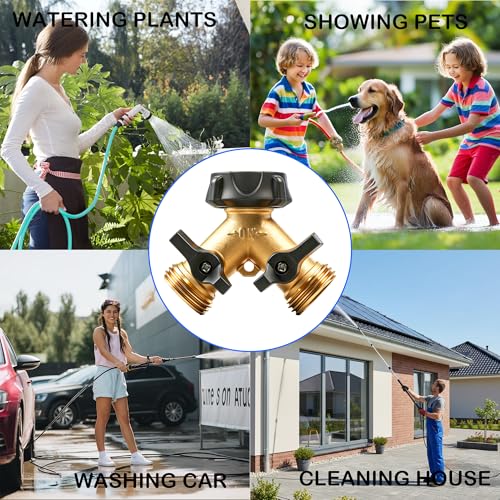 LIULO TOOL 2 Pack Brass Garden Hose Splitter 2 Way, Hose Y Splitter 3/4 Inch Heavy Duty Brass Hose Connector Tap Splitter, Hose Spigot Adapter 2 Valves with Rubber Washers - size: 2 Pack
