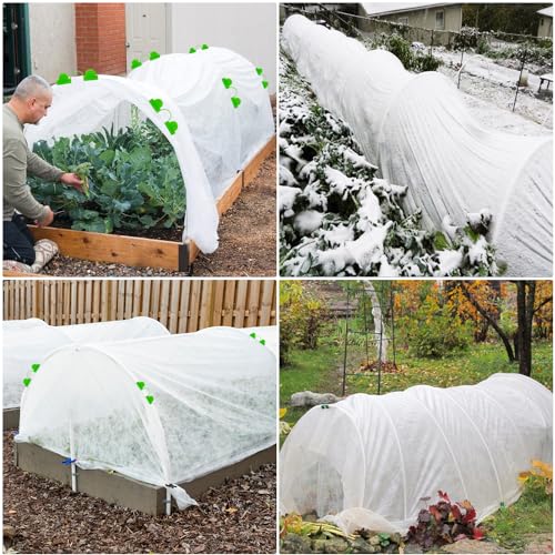 Plant Covers Freeze Protection Kit, 10 x 30Ft Frost Cloth and 6Pcs Fiberglass Garden Hoops 1oz/yd² Floating Row Cover with Greenhouse Hoops Frost Blanket for Winter Garden Covers for Raised Beds - size: 10x30ft with hoops