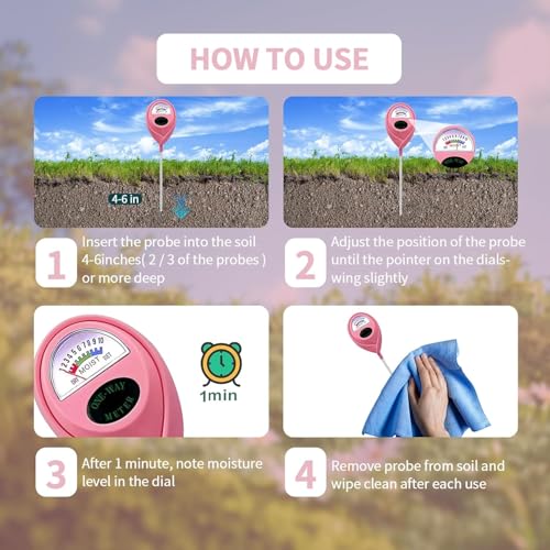 MEPHILIMIA® Pink Soil Moisture Meter for Pot, Moisture Meter for Plants and Indoor Plants, Simply Read the Moisture of the Soil Directly to the Soil, Premium Watering Indicator 2 Pcs