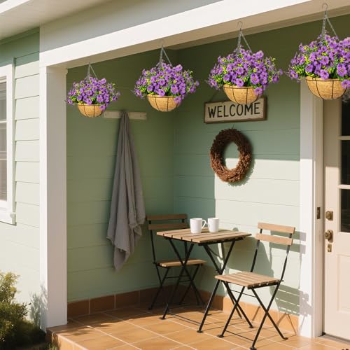 Artificial Hanging Flowers, UV Resistant, 12 Bundles, Purple - color: Purple
