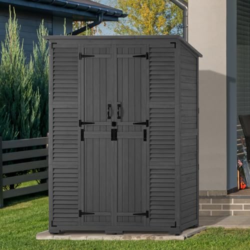 Macrout Outdoor Storage Cabinet with Shelves, Wood Garden Shed 1738 (Gray) - color: Gray