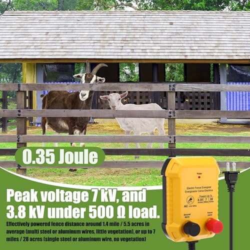 MorningRo Electric Fence Charger Kit 0.35 J 7 Mile 50 Insulators 250ft Wire - style: 0.35 Joule