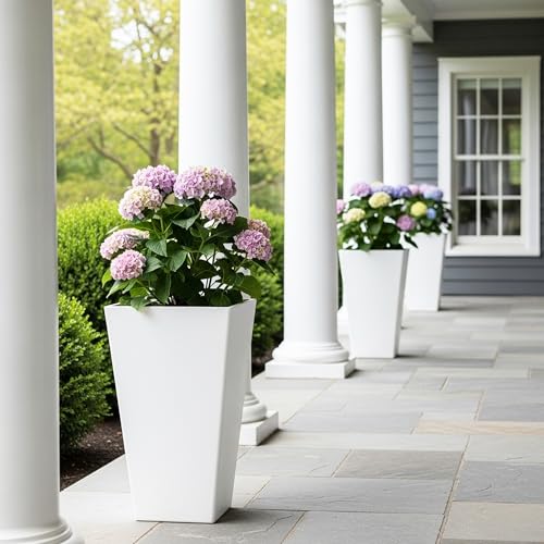 Worth Garden 20" White Plant Pots Tall Flower Pots Set of 2 Planters - color: White