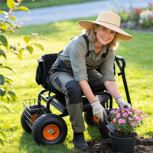 Garden Cart Rolling Workseat with Wheels Gardening Stool