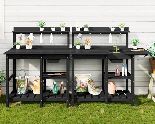 SERWALL Outdoor Potting Bench with Removable Sink,Gardening Table,Black - color: Black, size: Classic
