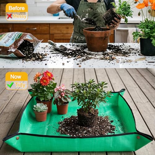 30"x30" Green Thickened Repotting Mat for Plant Transplanting, Waterproof Tray for Potting Soil Mess Control, Portable Gardening Mat, Best Gift for Gardeners