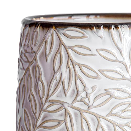 D'vine Dev Embossed Leaves Ceramic Planter, 4 in, Smoked White, 27-A-Z-1 - color: Smoked White, size: 4 Inch