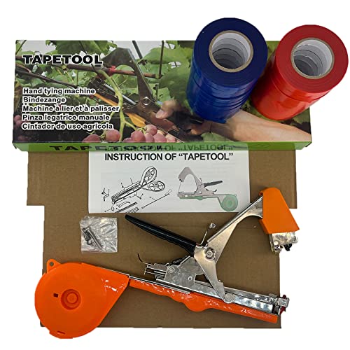 Plant Tying Machine Tool,Vegetable Gardening Tools with 10000pcs Staples 20 Rolls Tape and Replacement Blade for Grapes,Raspberries,Tomatoes,and Vining Gardening Tying Tool(Orange) - color: Orange