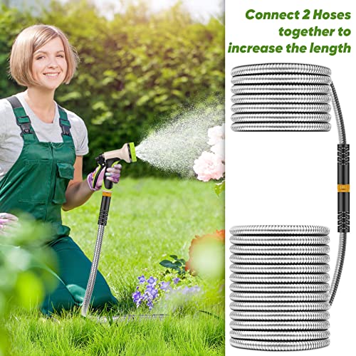 Unywarse Garden Hose 100FT Metal Water Hose with 10 Function Nozzle No-Kink - size: 100ft