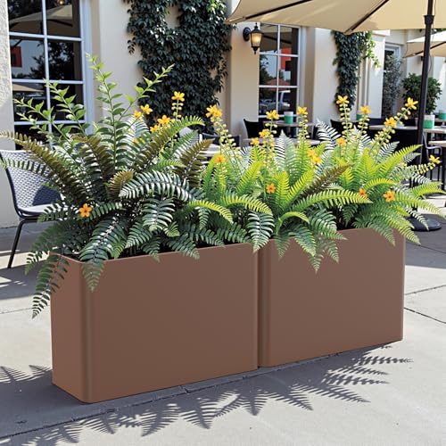 Large Metal Planter Box 36”x 15”x 24”,Heavy Duty Rectangular Tall Metal Planter Box with Drainage Holes for Outdoor Garden Patio - color: Terracotta