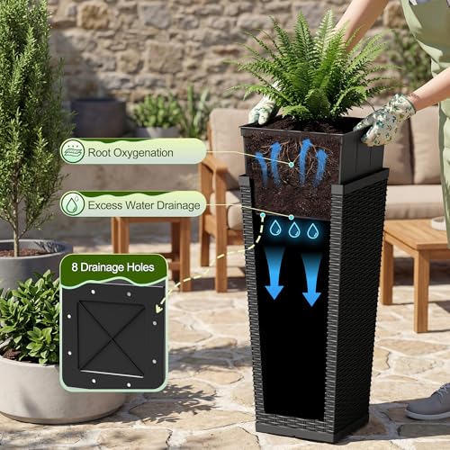 Devoko Resin 24'' Tall Planters, Large Taper Outdoor Planter - color: Black, size: 24" Set of 2