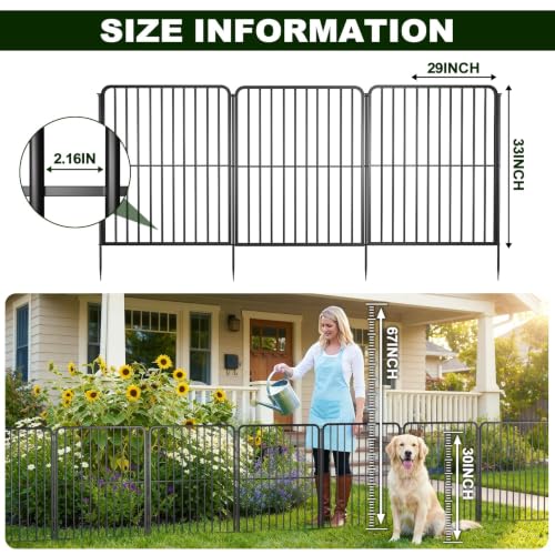 Decorative Garden Fence for Yard 33 in (H) x 12 ft (L), 5 Panels - size: 33in(H)x12ft(L)