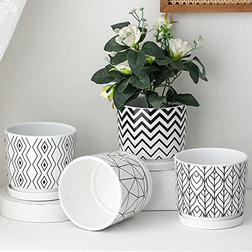 Plant Pots,5.5 Inch White Pots for Indoor Plant with Drainage Hole Set of 4 - color: White