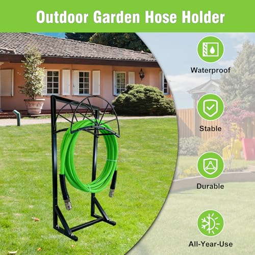 Hose Holder for Garden, Heavy Duty 150FT Freestanding Hose Rack Outdoor with 4 Steel Anchors, No Drill Rust-Proof Water Hose Organizer for Yard, Lawn, Patio, 40 Inch Standing Hose Reel